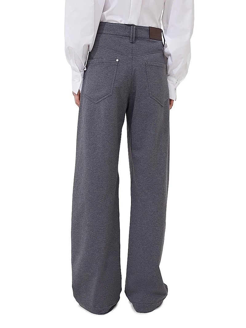 Stretch Cotton Lightweight French Terry Loose Five Pocket Trousers with Monili