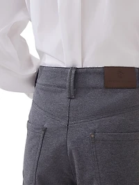 Stretch Cotton Lightweight French Terry Loose Five Pocket Trousers with Monili
