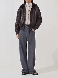 Stretch Cotton Lightweight French Terry Loose Five Pocket Trousers with Monili