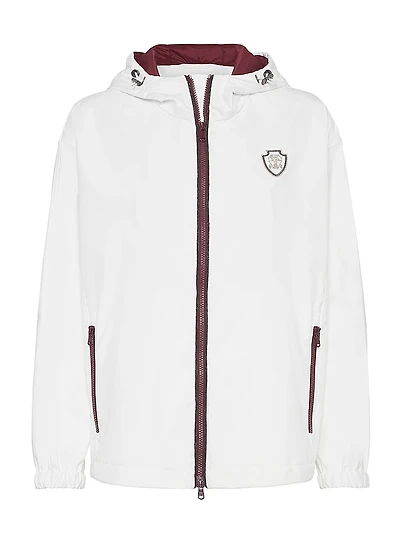 Nylon Hooded Outerwear Jacket with Logo and Precious Trims