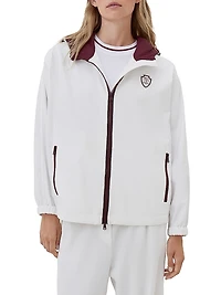 Nylon Hooded Outerwear Jacket with Logo and Precious Trims