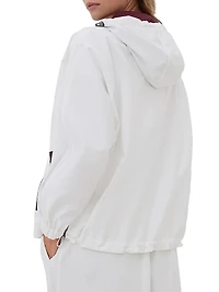 Nylon Hooded Outerwear Jacket with Logo and Precious Trims