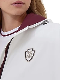 Nylon Hooded Outerwear Jacket with Logo and Precious Trims