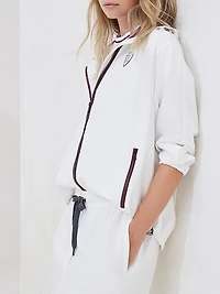 Nylon Hooded Outerwear Jacket with Logo and Precious Trims