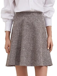 Virgin Wool Herringbone Tweed Mini Circle Skirt