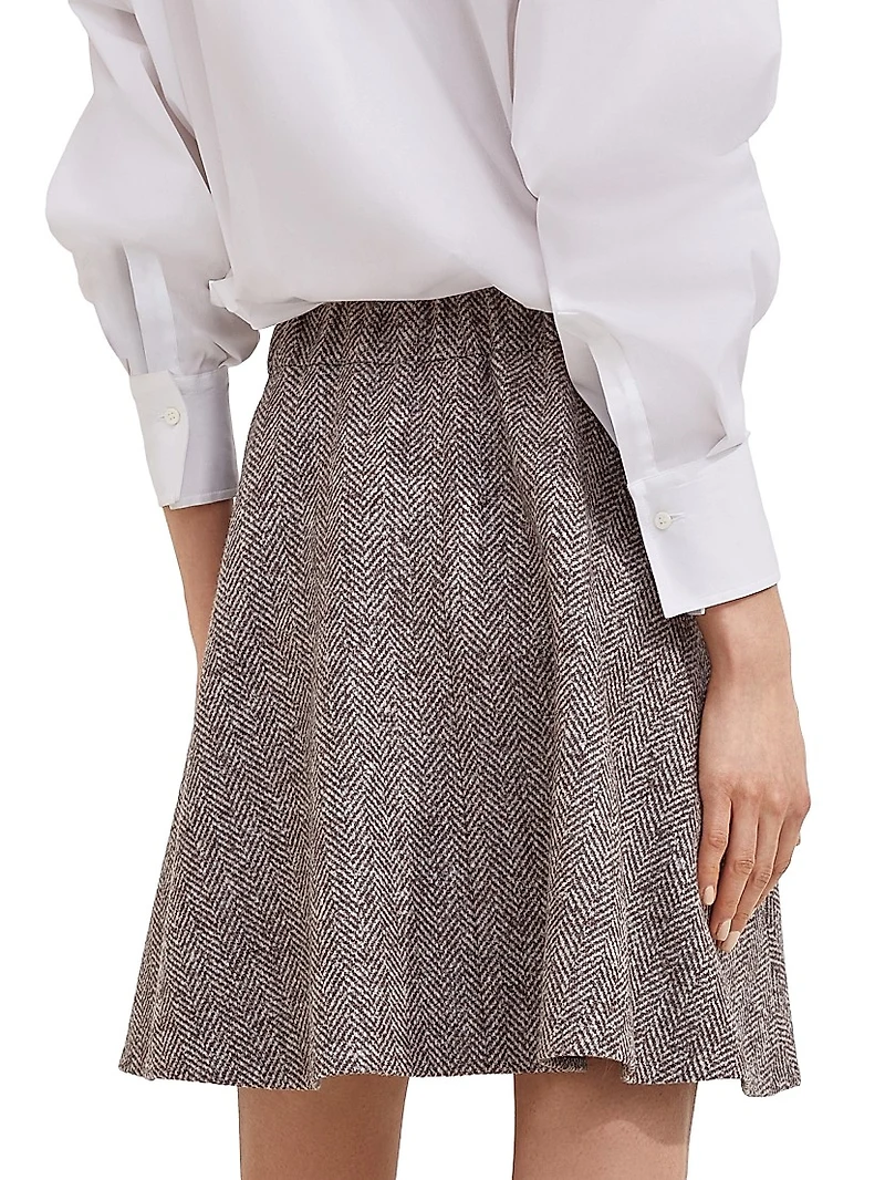 Virgin Wool Herringbone Tweed Mini Circle Skirt