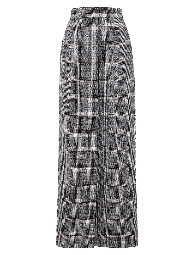 Virgin Wool Prince of Wales Couture Sartorial Skirt with Dazzling Embroidery