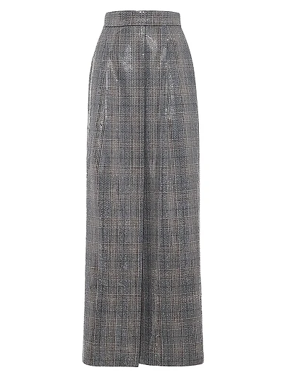 Virgin Wool Prince of Wales Couture Sartorial Skirt with Dazzling Embroidery