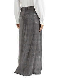Virgin Wool Prince of Wales Couture Sartorial Skirt with Dazzling Embroidery
