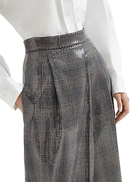 Virgin Wool Prince of Wales Couture Sartorial Skirt with Dazzling Embroidery
