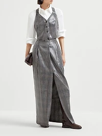 Virgin Wool Prince of Wales Couture Sartorial Skirt with Dazzling Embroidery