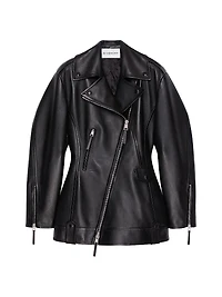 Cinched Biker Jacket in Leather