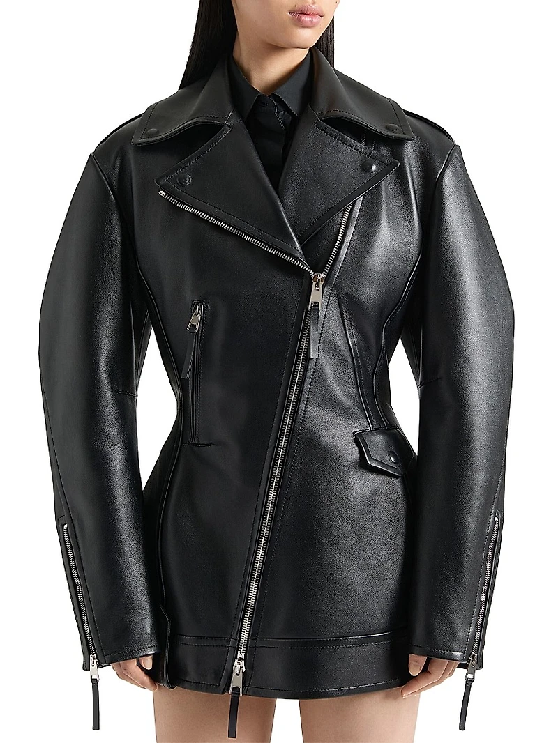 Cinched Biker Jacket in Leather