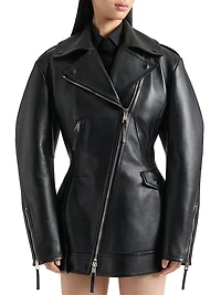 Cinched Biker Jacket in Leather