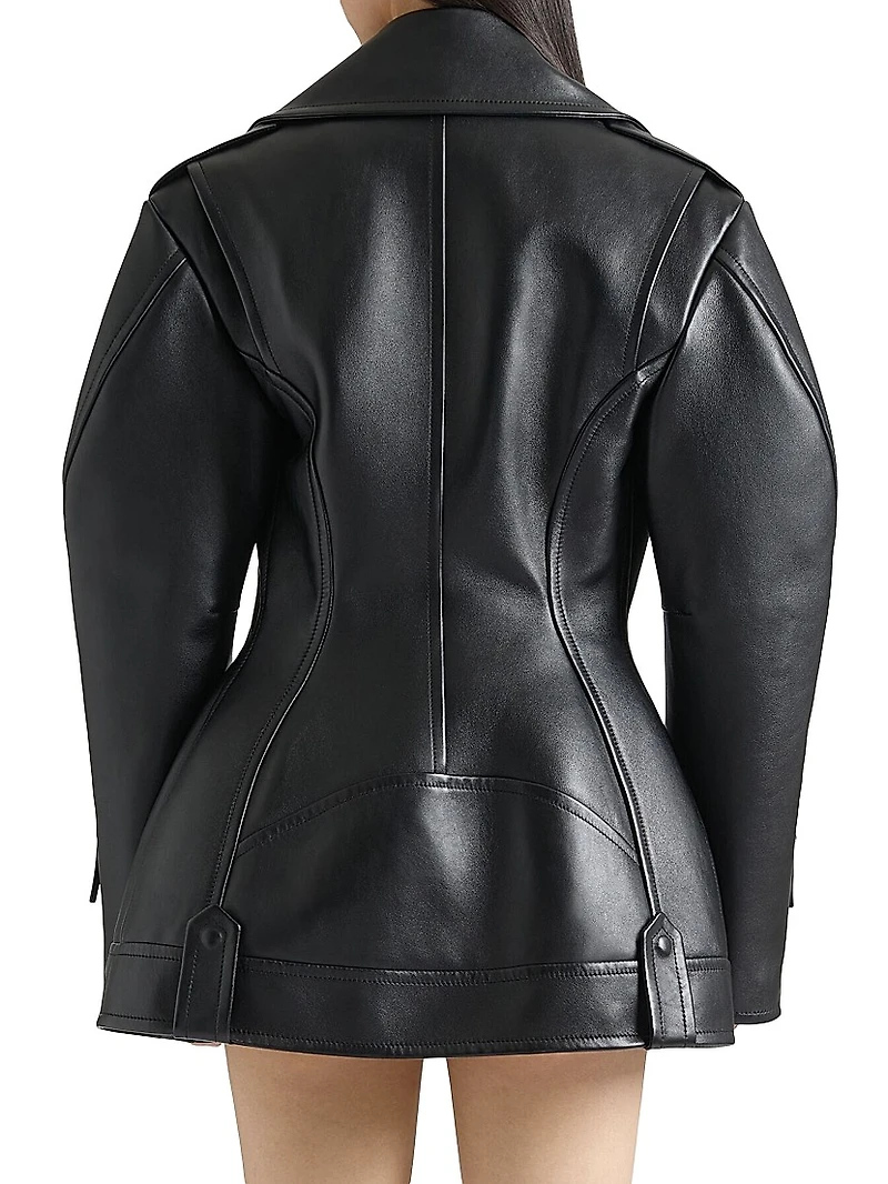 Cinched Biker Jacket in Leather