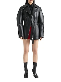 Cinched Biker Jacket in Leather