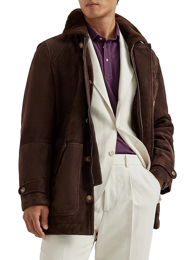 Tone on Suede Shearling Coat