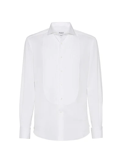 Cotton Twill Slim Fit Tuxedo Shirt with Pleated Bib