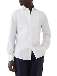 Cotton Twill Slim Fit Tuxedo Shirt with Pleated Bib