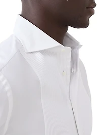 Cotton Twill Slim Fit Tuxedo Shirt with Pleated Bib