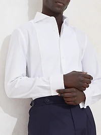 Cotton Twill Slim Fit Tuxedo Shirt with Pleated Bib