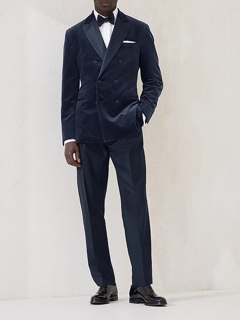 Cotton Twill Slim Fit Tuxedo Shirt with Pleated Bib