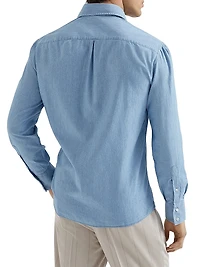 Denim Effect Chambray Basic Fit Shirt with Spread Collar