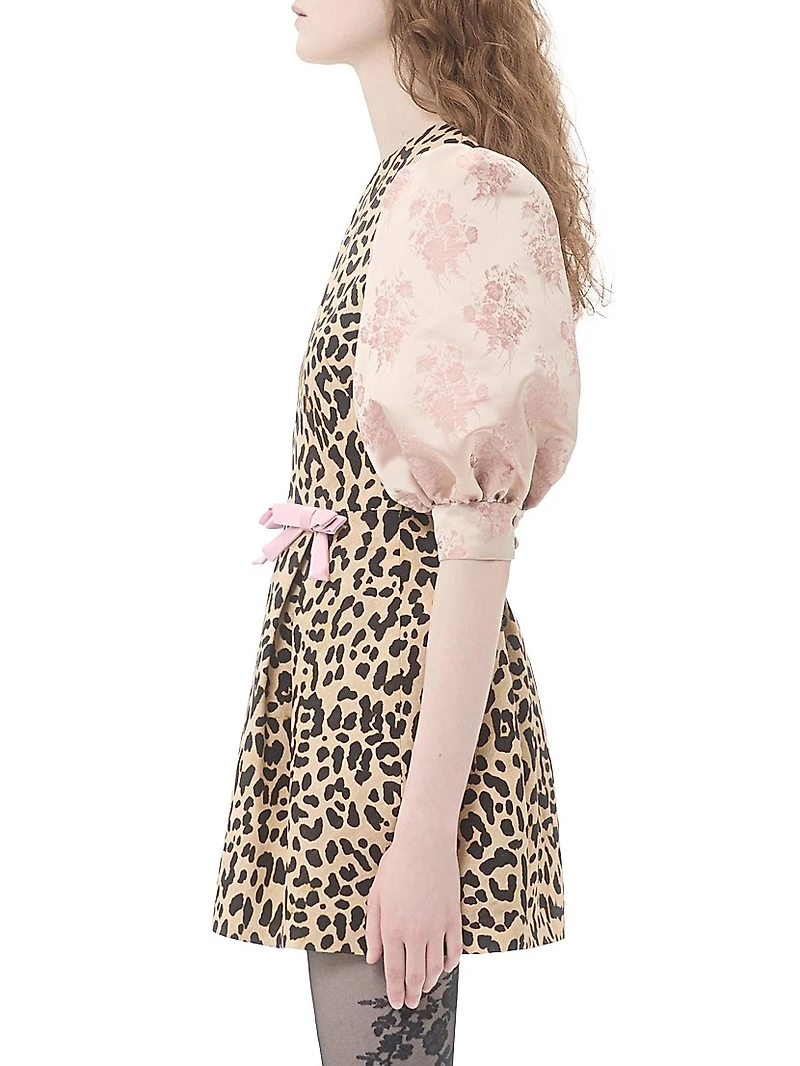 Crepe Couture Short Dress with Animalier Print