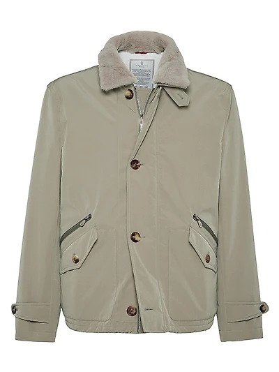 Bonded Nylon Outerwear Jacket with Detachable Shearling Insert
