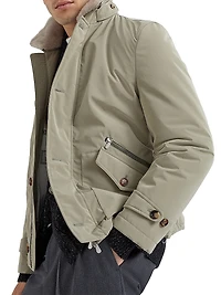 Bonded Nylon Outerwear Jacket with Detachable Shearling Insert