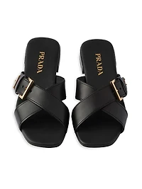 Leather Crisscross Slides with Buckle
