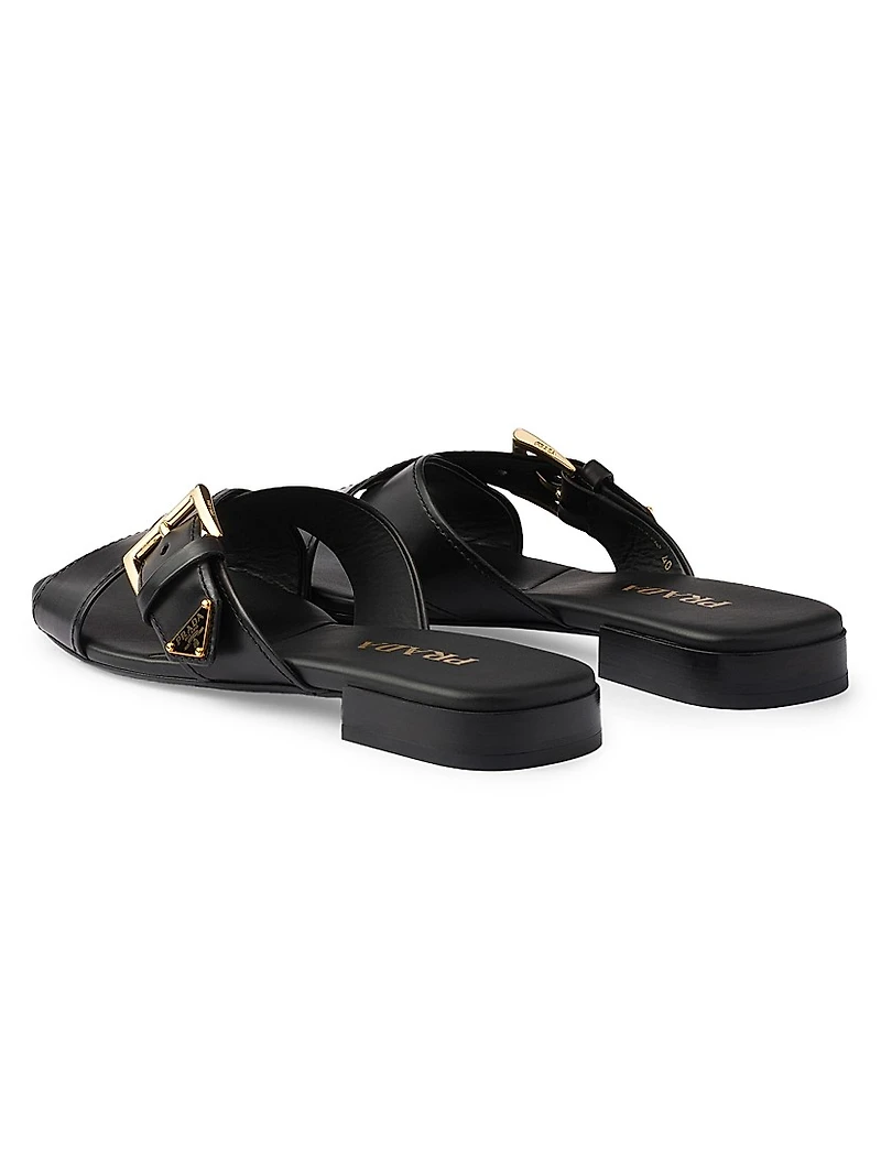 Leather Crisscross Slides with Buckle