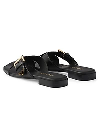 Leather Crisscross Slides with Buckle