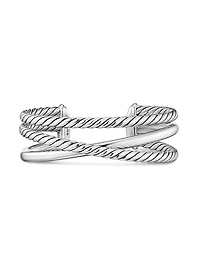 Bold Crossover Three Row Cuff Bracelet in Sterling Silver, 19MM