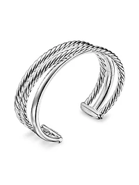 Bold Crossover Three Row Cuff Bracelet in Sterling Silver, 19MM