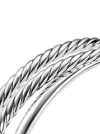 Bold Crossover Three Row Cuff Bracelet in Sterling Silver, 19MM