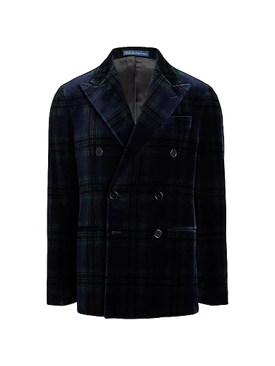 Double-Breasted Velvet Plaid Polo Jacket