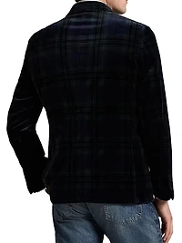 Double-Breasted Velvet Plaid Polo Jacket