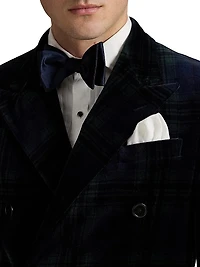 Double-Breasted Velvet Plaid Polo Jacket