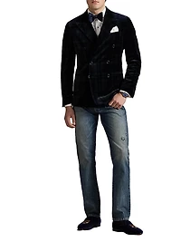 Double-Breasted Velvet Plaid Polo Jacket