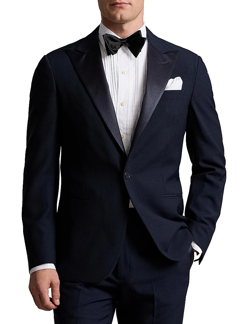 Polo Barathea Peak-Lapel Tailored Wool Tuxedo