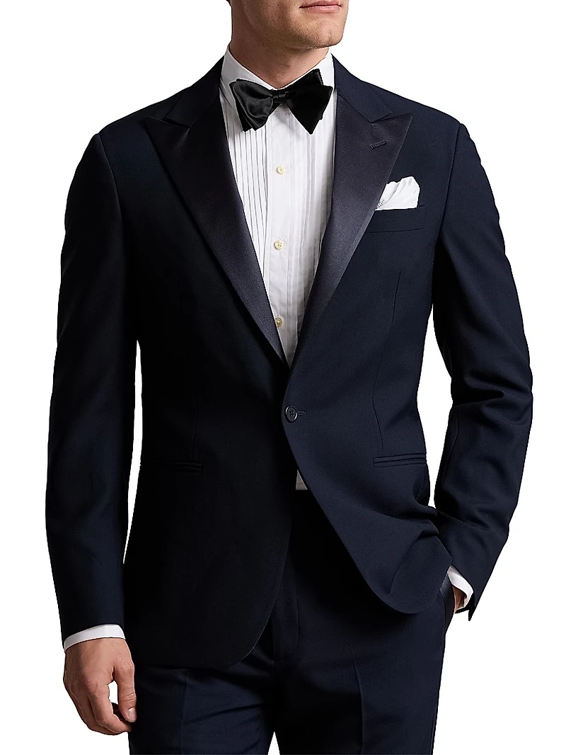 Polo Barathea Peak-Lapel Tailored Wool Tuxedo