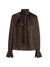 Veronica Satin Pussy-Bow Blouse