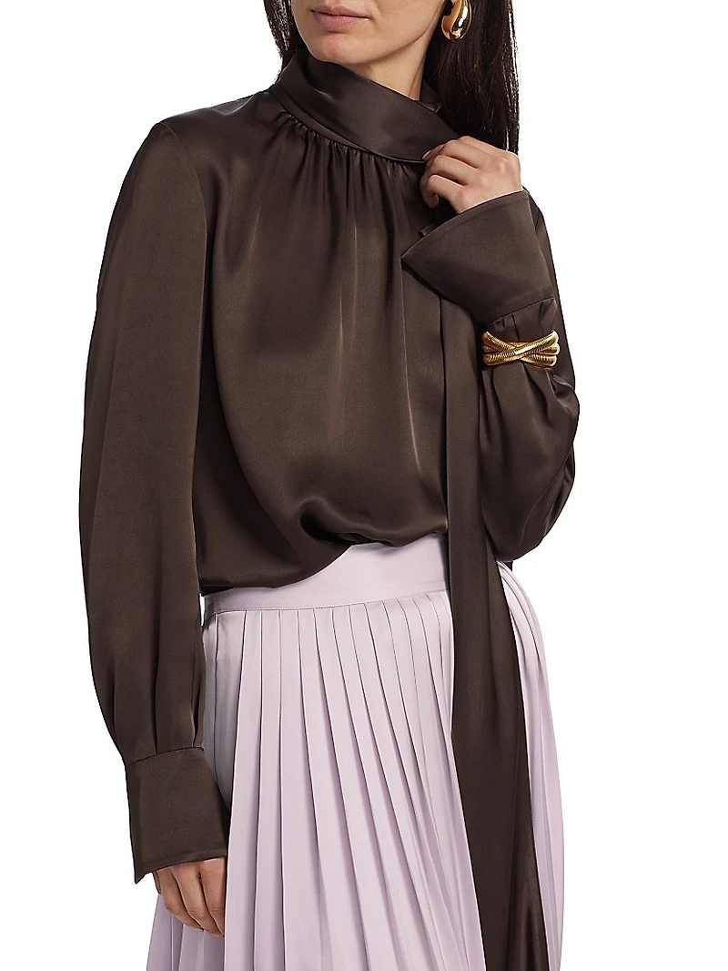Veronica Satin Pussy-Bow Blouse