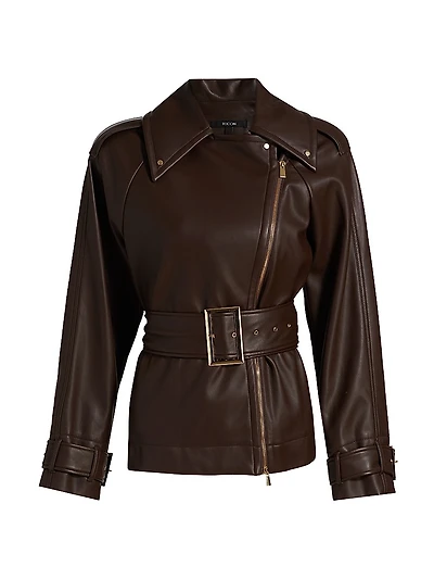 Faux Leather Belted Biker Jacket