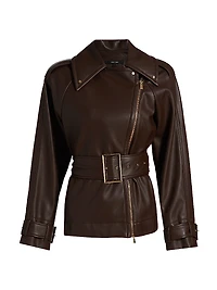 Faux Leather Belted Biker Jacket