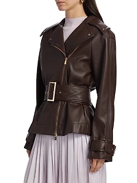 Faux Leather Belted Biker Jacket