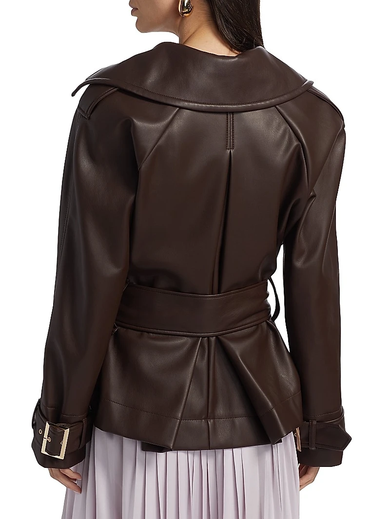Faux Leather Belted Biker Jacket