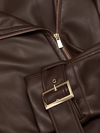 Faux Leather Belted Biker Jacket