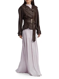 Faux Leather Belted Biker Jacket
